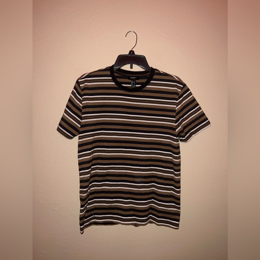 BROWN + WHITE + BLACK STRIPED MENS T-SHIRT!